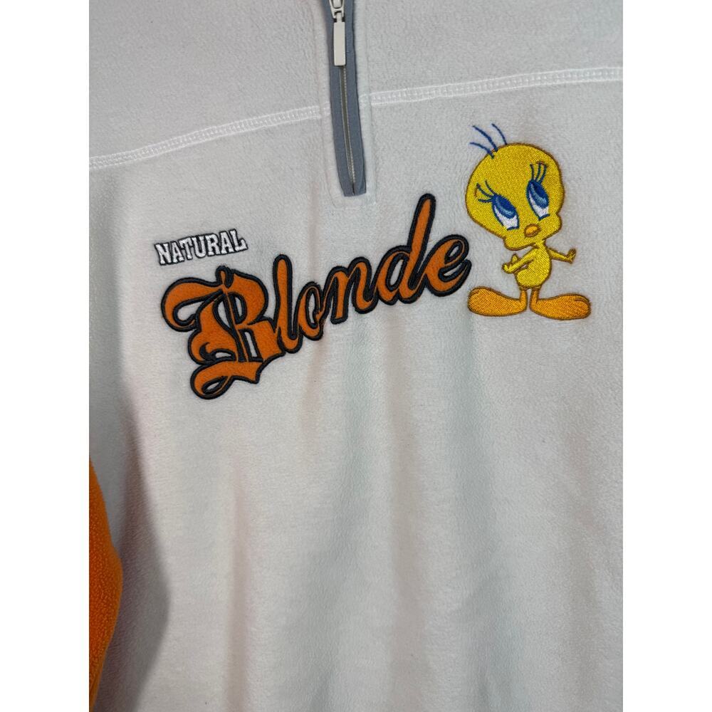 Vintage Y2K Tweety Natural Blonde 1/4 Zip Large White Looney Tunes Mens - Picture 2 of 6
